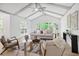 Bright open-concept living room boasts high vaulted ceilings, with large windows, and updated furniture at 831 Sweet Briar Se Ln, Conyers, GA 30094