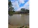 Scenic pond view featuring a fountain, lush greenery, and homes in the background, enhancing the community's natural beauty at 6121 Joybrook Rd, Johns Creek, GA 30097