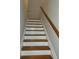 Staircase with wooden steps, white risers, and a wooden handrail, offering a classic design to the home's interior at 6121 Joybrook Rd, Johns Creek, GA 30097
