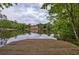 Scenic lake view featuring a beautiful home reflected in the calm water, seen from a wooden dock at 4500 Candacraig, Alpharetta, GA 30022
