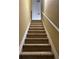 Carpeted staircase with white railing leading to the upper level at 2436 Moultrie Ct, Dacula, GA 30019