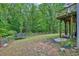 Spacious backyard showcasing a lush tree line, trampoline, and wooden fence at 2582 Oak Bluff Dr, Dacula, GA 30019