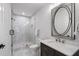 Modern bathroom with a glass-enclosed shower, elegant vanity, and stylish fixtures at 120 Nezhat Pl, Sandy Springs, GA 30350