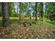 A wooded backyard with a fire pit surrounded by stump seating near the rear property line at 1508 Walker Ridge Sw Dr, Marietta, GA 30064