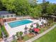 Inviting community pool area with lounge chairs, tables, and lush greenery at 28305 Plantation Ne Dr, Atlanta, GA 30324