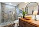 Bathroom featuring a glass shower and a wood countertop at 31 Brownson Ct, Acworth, GA 30101