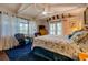 Bright bedroom with vaulted ceiling, white trim, and a ceiling fan overlooking a plush blue rug at 455 Mayo Rd, Covington, GA 30014