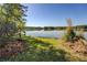 Picturesque lake view with a grassy shoreline and clear blue sky, creating a tranquil and inviting atmosphere at 455 Mayo Rd, Covington, GA 30014