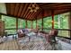 Cozy screened porch with wood ceiling, ceiling fan, and comfortable wicker furniture at 745 Devon Hill Ct, Roswell, GA 30075