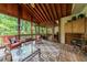 Cozy screened porch with wood ceiling, ceiling fan, and comfortable wicker furniture at 745 Devon Hill Ct, Roswell, GA 30075