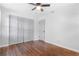 This bedroom has hardwood floors, a closet, and updated paint at 3901 Bonnie Se Ln, Atlanta, GA 30354