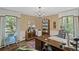 Cozy office with custom wood desk, built-in shelving, and views of the landscaped yard at 681 Hampton Sw Pl, Marietta, GA 30064