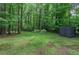 Private backyard features a storage shed, mature trees and natural landscaping at 3880 Northpoint Dr, Marietta, GA 30062