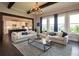Bright living room featuring dark wood floors, stylish furnishings, neutral colors, and large windows at 4280 Castlewood Rd, Cumming, GA 30040