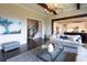 Sunlit living room featuring dark wood floors, stylish furnishings, neutral colors, and staircase at 4280 Castlewood Rd, Cumming, GA 30040