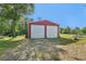 Detached two car garage in a large backyard with trees in the background at 3880 Dial Mill Ne Rd, Conyers, GA 30013