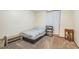Bedroom with carpeted floors, small window, and closet with curtain at 9959 Point View Dr, Jonesboro, GA 30238