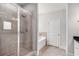 Bright bathroom with a glass shower and a separate soaking tub at 101 Ruby Lane, Mcdonough, GA 30252