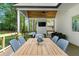 Covered deck with ceiling fan, TV, and outdoor seating overlooking a lush, green yard at 1358 Peppergrass Nw Trl, Acworth, GA 30101