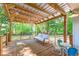 Cozy covered deck with comfortable seating and view of the serene, wooded backyard at 3294 Mcclure Bridge Rd, Duluth, GA 30096