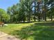 Grassy backyard featuring a fence, trees, and partial view of the back of the house at 7260 Cox Rd, Cumming, GA 30028