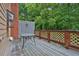 Wooden deck with lattice railings and a view of lush green trees at 6139 Keswick Row, Tucker, GA 30084