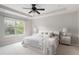Bright primary bedroom with a tray ceiling, ceiling fan, large window and neutral decor at 2167 Crestridge Ne Trl, Brookhaven, GA 30329