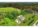 Wide aerial view showing acreage, pool and home with traditional design and color scheme at 300 Massengale Rd, Brooks, GA 30205