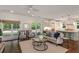 Living room with hardwood floors, modern furniture, and view of the backyard pool at 300 Massengale Rd, Brooks, GA 30205