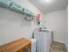 Well-organized laundry room with shelving, storage bins, washer, and dryer for efficient home management at 3985 Starwood Dr, Cumming, GA 30028