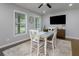 Dining room featuring a ceiling fan, a modern rug and two large windows at 4147 Suzanne Ln, Duluth, GA 30096