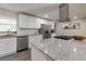 A modern kitchen featuring a large granite island and stainless steel appliances at 4147 Suzanne Ln, Duluth, GA 30096