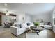Bright, open living room featuring a white sofa, round wood coffee table, and views into the dining area at 1350 Overlook Se Cv, Smyrna, GA 30080