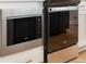Modern stainless steel oven and microwave are built into the kitchen cabinets at 4667 Larkfield Way, Powder Springs, GA 30127
