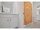 Bathroom featuring vanity, tile flooring, and a shower curtain at 5335 Briarstone Ridge Way, Alpharetta, GA 30022