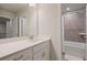 Bright bathroom with a bath/shower combination and a spacious vanity at 354 Hayden Cir, Woodstock, GA 30189