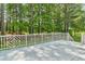 View of backyard deck featuring geometric shapes, with a view of the tree line at 5303 Davenport Mnr, Cumming, GA 30041