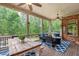 Screened patio with ceiling fans, string lights and outdoor seating area at 5475 Copper Creek Pass, Cumming, GA 30040