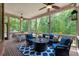 Cozy screened porch with comfortable seating, ceiling fans, and views of the private wooded backyard at 5475 Copper Creek Pass, Cumming, GA 30040
