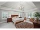 Spacious main bedroom offers a sitting area, chandelier, tray ceiling and large windows at 7750 Landowne Dr, Atlanta, GA 30350