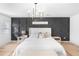 Relaxing main bedroom boasts a decorative accent wall, chandelier, and neutral decor at 1388 Ben Park Way, Grayson, GA 30017