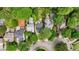 An aerial view of homes with lush green surroundings and a cul-de-sac at 120 Candler Oaks Ln, Decatur, GA 30030