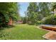 Lush backyard with green lawn, stock tank pool, and mature trees offering privacy at 120 Candler Oaks Ln, Decatur, GA 30030