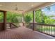 Relaxing covered porch with ceiling fan and backyard view at 1740 Doncaster Ne Dr, Atlanta, GA 30309