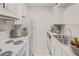 Compact kitchen featuring white cabinets, standard appliances, and functional layout optimizing space for easy meal preparation at 143 Lablanc Nw Way, Atlanta, GA 30327