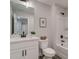 Bathroom with a single vanity, tile floors, and shower-tub combo at 4659 Larkfield Way, Powder Springs, GA 30127