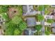 Birds-eye view of houses with visible backyard, driveways, and street lined with mature trees at 7979 Larksview Dr, Fairburn, GA 30213