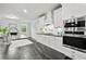 A modern, white kitchen with stainless steel appliances and dark marble countertops, well lit and spacious at 125 Registry Ln, Canton, GA 30115