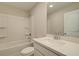 Well lit bathroom featuring a shower and bathtub combination with bright white cabinets and chrome fixtures at 4511 Twinberry Dr, Powder Springs, GA 30127