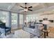 Comfortable living room with coffered ceiling, stylish furnishings, and easy access to the adjacent kitchen at 4514 Eastbrook Pl, Snellville, GA 30039